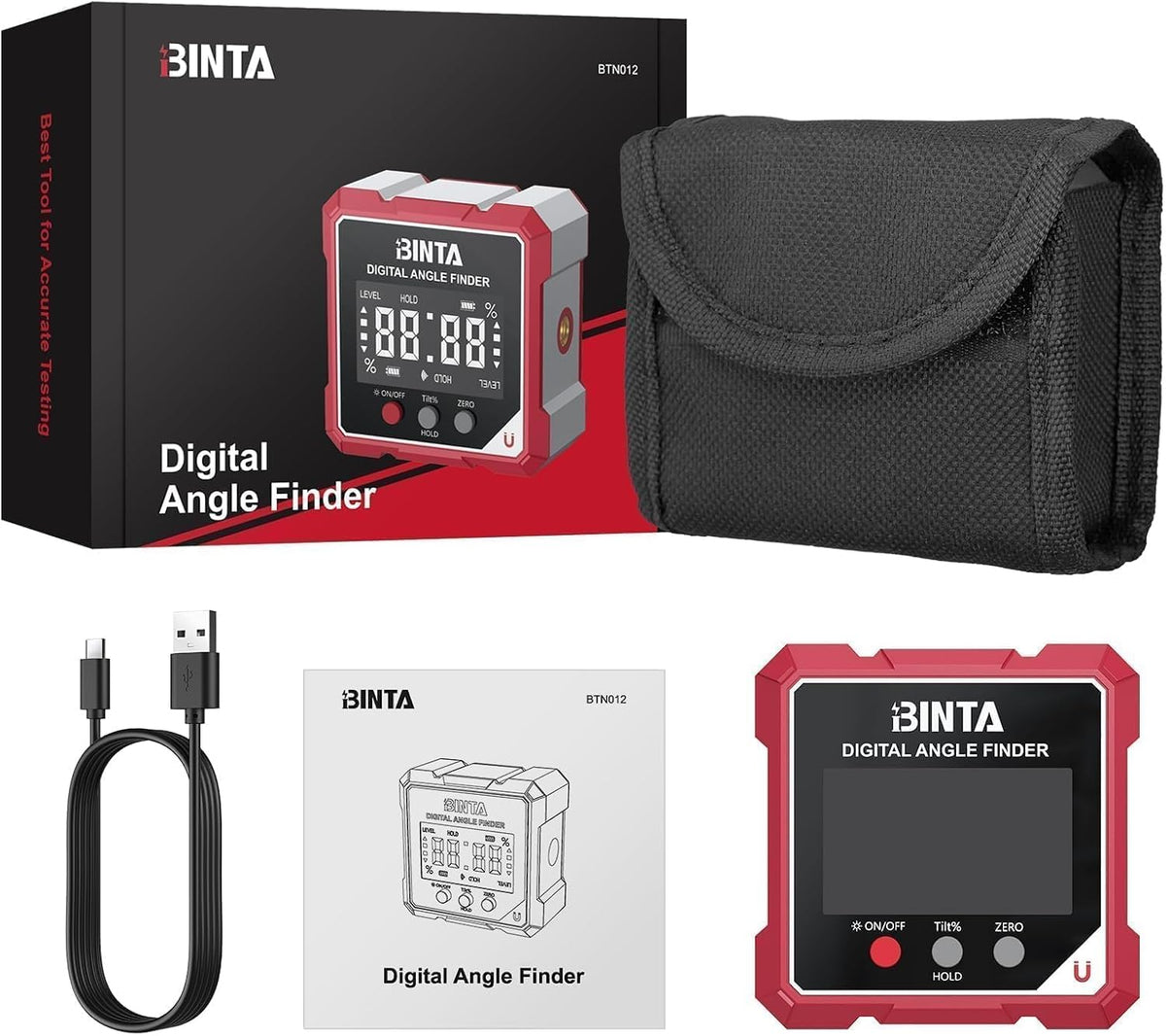 Digital Angle Finder with Laser, 4-Side Magnetic Digital Angle Gauge