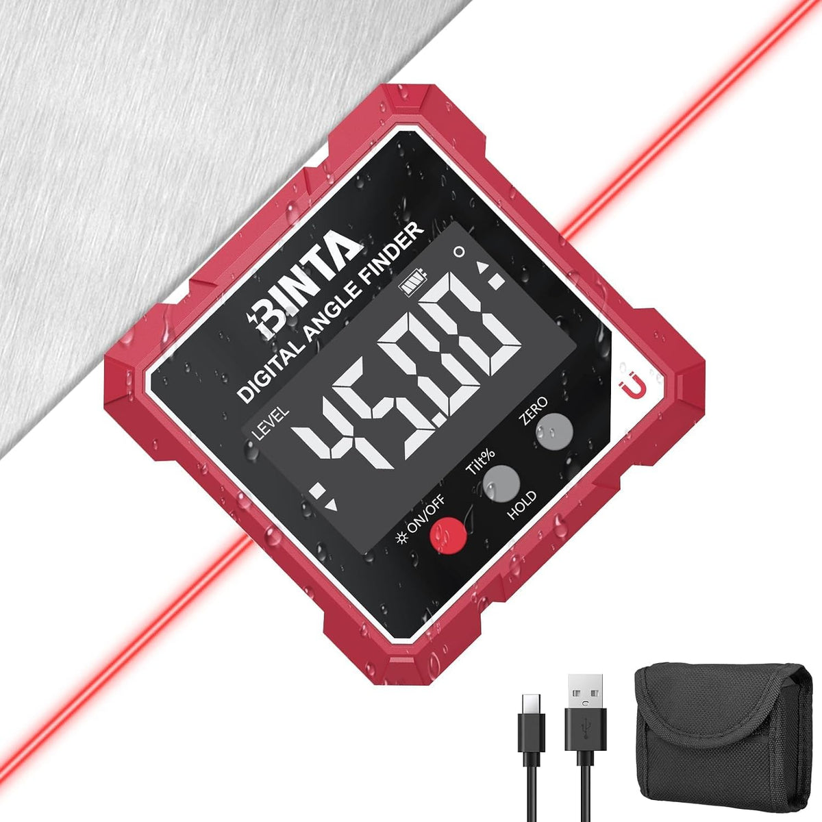 Digital Angle Finder with Laser, 4-Side Magnetic Digital Angle Gauge