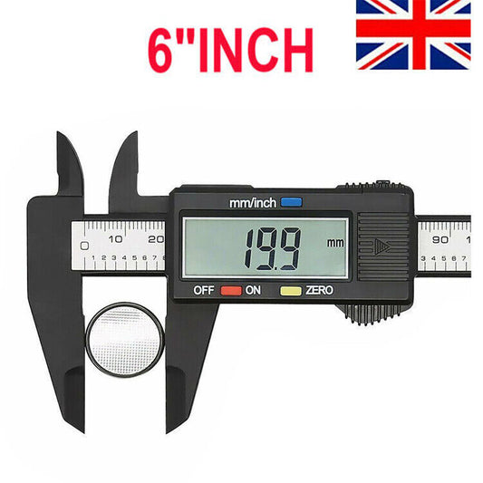 6'' LCD Digital Vernier Caliper Black Micrometer Measure Tool Gauge Ruler 150Mm