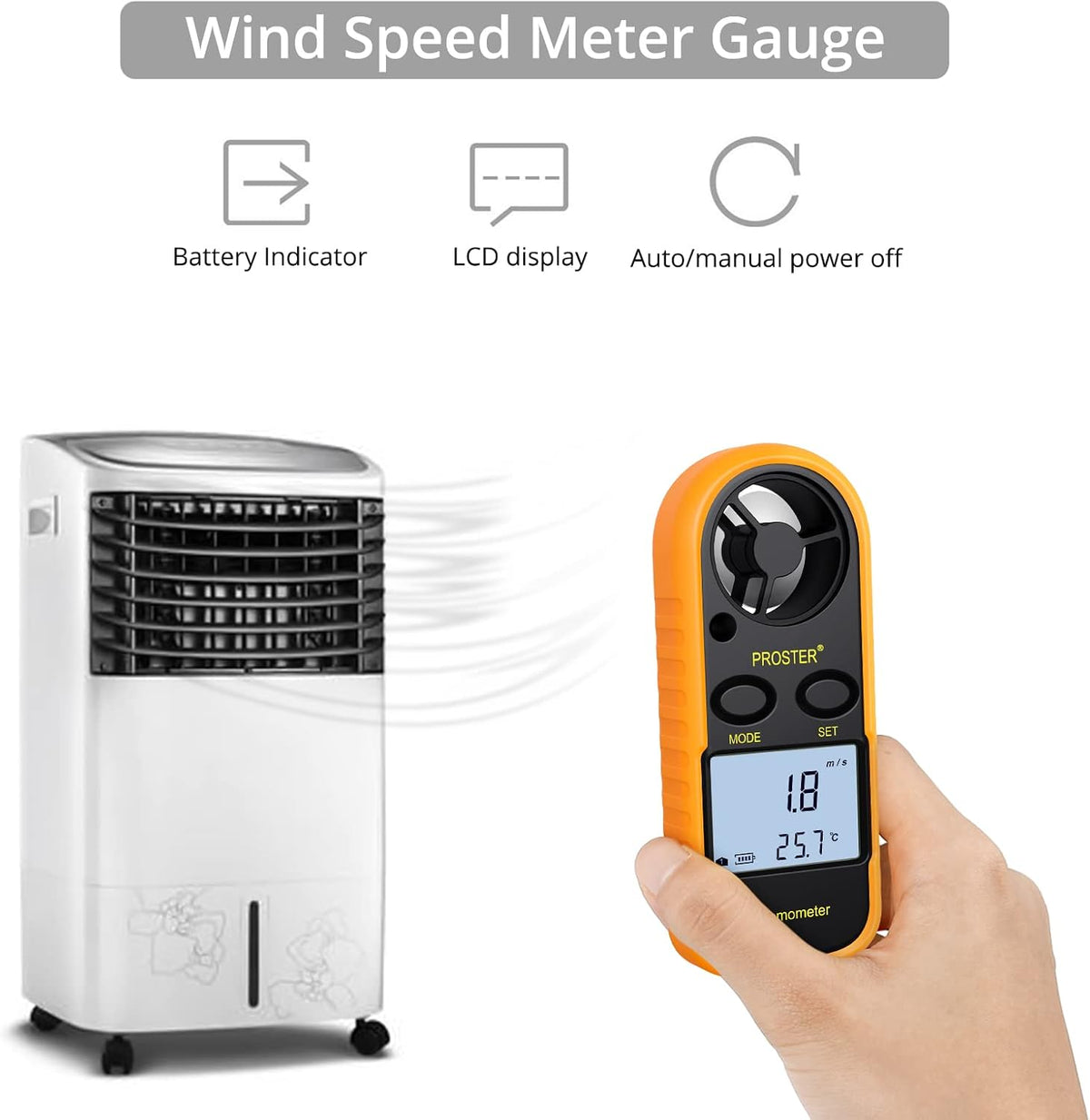 Anemometer - Handheld Anemometer 3 in 1 Digital Wind Speed Meter with LCD Display Wind Gauge Wind Air Flow Velocity Measurement for RC Drones Windsurfing Kite Flying Sailing