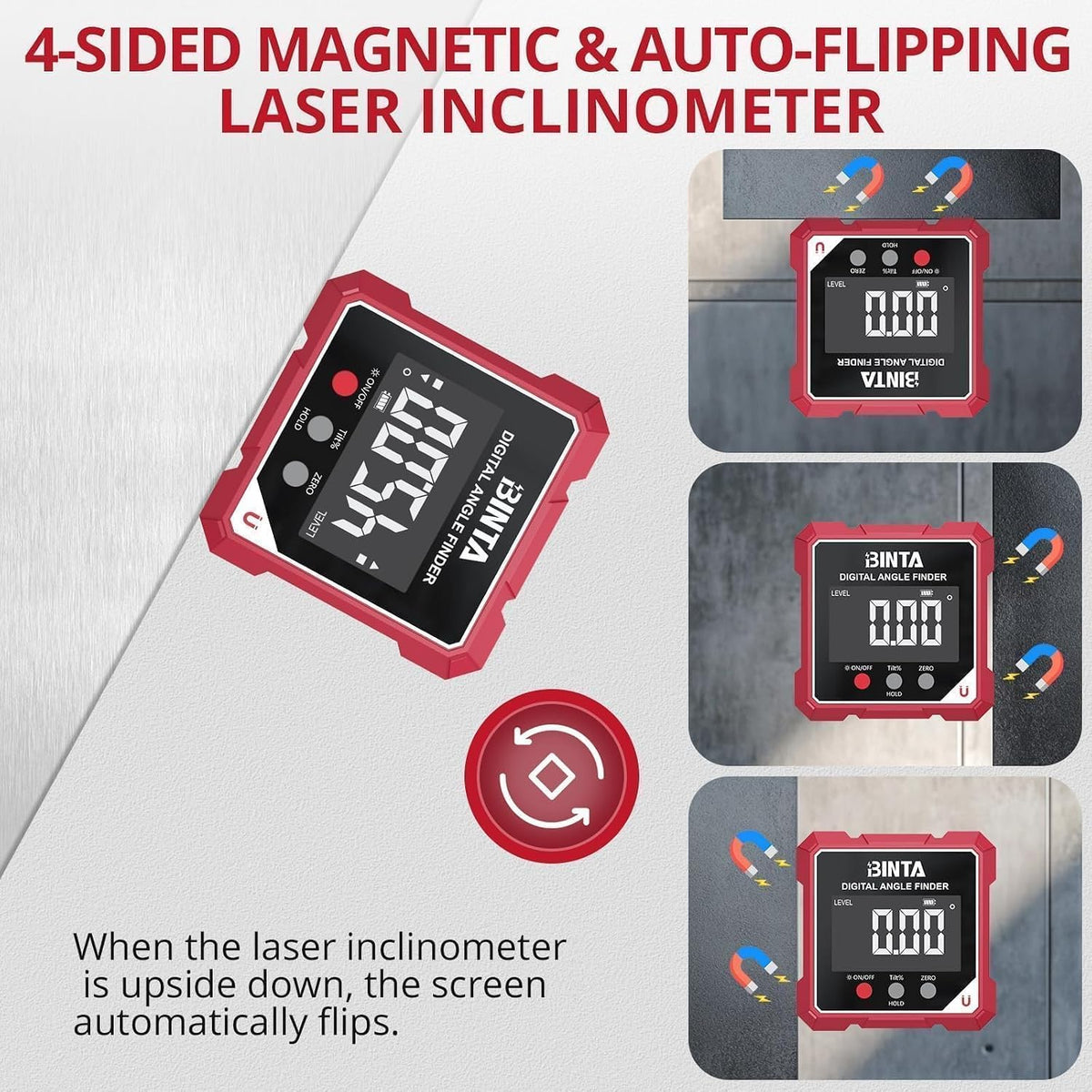 Digital Angle Finder with Laser, 4-Side Magnetic Digital Angle Gauge